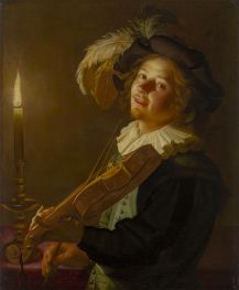 Violinist by Candlelight, c.1620/25 by Gerrit van Honthorst | Painting Reproduction