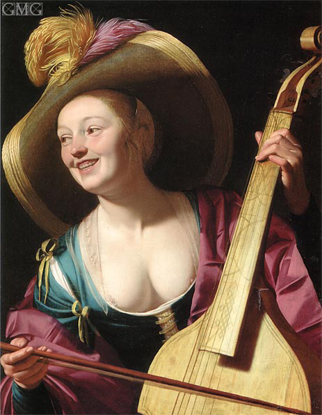 A Young Woman Playing a Viola da Gamba, c.1620 | Gerrit van Honthorst | Painting Reproduction