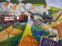 Red Cross Train Passing a Village, 1915 by Gino Severini | Painting Reproduction