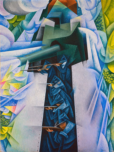 Panzerzug in Aktion, 1915 von Gino Severini | Gemälde-Reproduktion