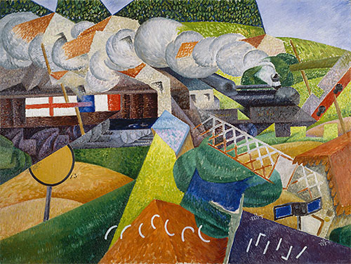Rotes Kreuz Zug Passiert ein Dorf, 1915 | Gino Severini | Gemälde Reproduktion