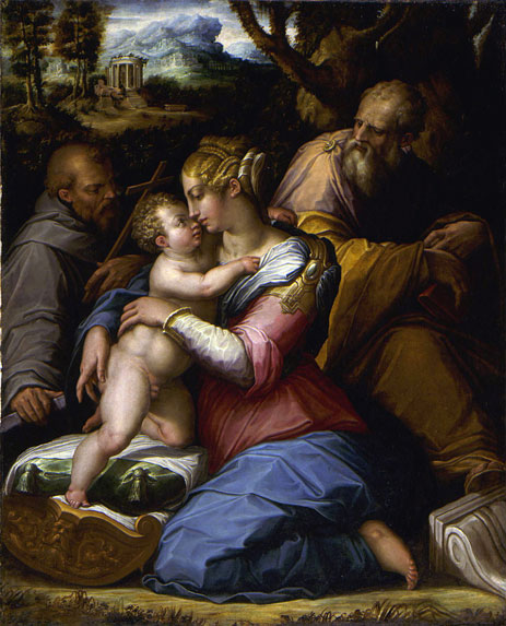Holy Family with Saint Francis in a Landscape, 1542 by Giorgio Vasari | Painting Reproduction