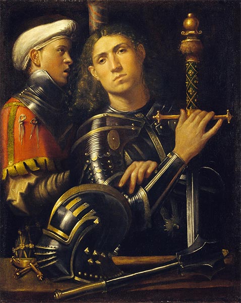 Gattamelata. Man in Armor with a Squire, c.1501/02 by Giorgione | Painting Reproduction