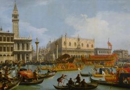 Die Rückkehr des Bucentaurus zur Anlegestelle am Palazzo Ducale, c.1728/29 von Canaletto | Gemälde-Reproduktion