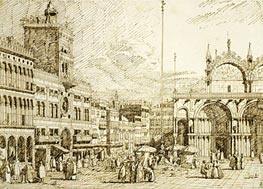 The Torre dell'Orologio and part of San Marco, c.1740/45 by Canaletto | Painting Reproduction