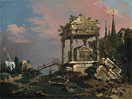 Eingebildete Ansicht mit einem Grab durch die Lagune | Canaletto | Gemälde Reproduktion