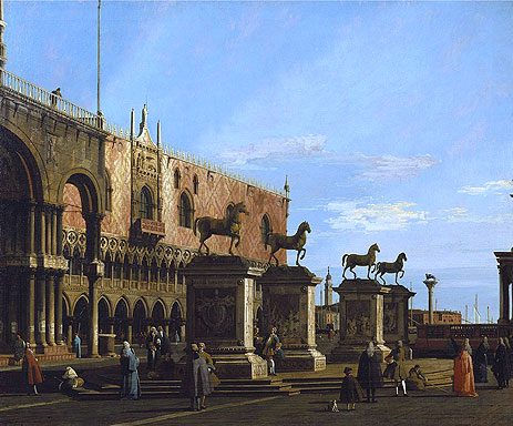 Venice: Caprice view of the Piazzetta with the Horses of St. Marco, c.1743 | Canaletto | Painting Reproduction