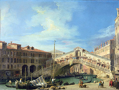 View of the Rialto Bridge at Venice, South, c.1727 | Canaletto | Painting Reproduction