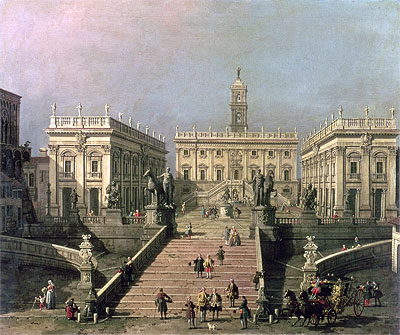 Ansicht der Piazza del Campidoglio und Cordonata, Rom | Canaletto | Gemälde Reproduktion