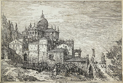 Landscape with a Church, Houses and a Mill | Canaletto | Painting Reproduction