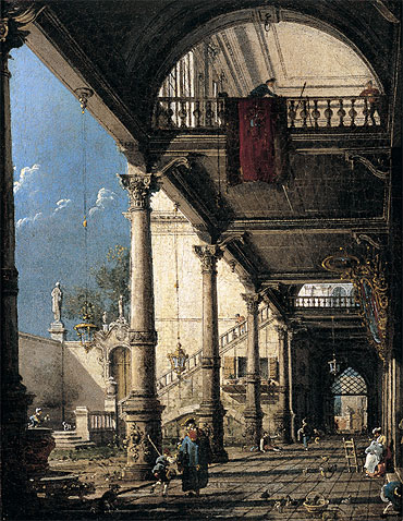 Capriccio mit Kolonnade im Inneren eines Palasts | Canaletto | Gemälde Reproduktion