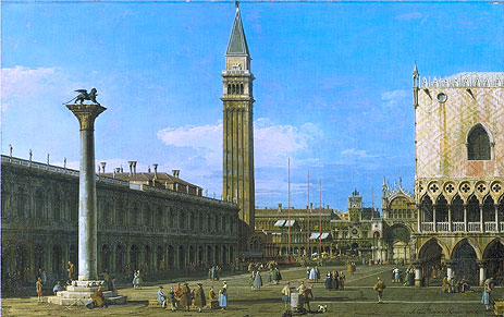 Venedig: Die Piazzetta in Richtung Torre dell'Orologio, 1743 von Canaletto | Gemälde-Reproduktion