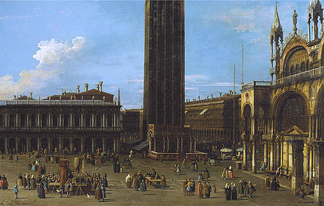 Venice: The Piazza from the Piazzetta with the Campanile and Side of St. Marco, 1744 | Canaletto | Painting Reproduction