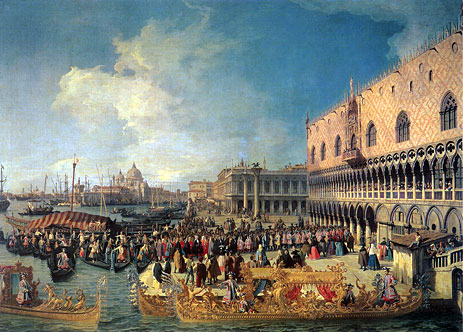 Aufnahme des kaiserlichen Gesandten im Dogenpalast, 1729 von Canaletto | Gemälde-Reproduktion