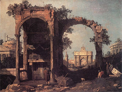 Capriccio: Ruins and Classic Buildings, c.1730 | Canaletto | Gemälde Reproduktion