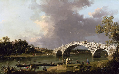 Old Walton Bridge over the Thames, 1754 | Canaletto | Painting Reproduction