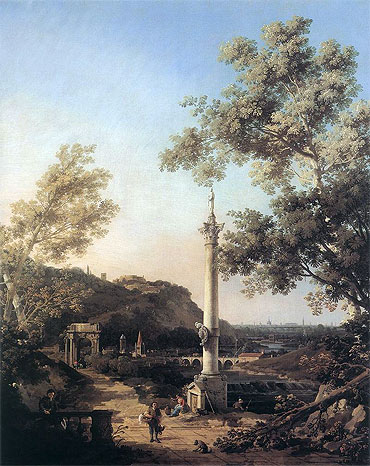 English Landscape Capriccio with a Column, c.1754 | Canaletto | Painting Reproduction