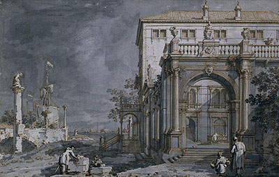 Imaginary View of a Palace on the Shore of the Lagoon (The Villa Contarini), c.1750/59 | Canaletto | Gemälde Reproduktion