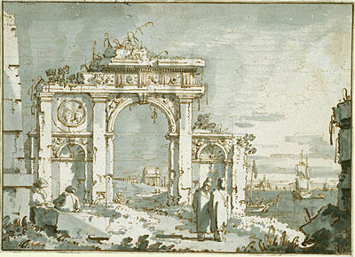 A Capriccio of a Ruined Arch on the Shores of a Lagoon, c.1740/45 | Canaletto | Painting Reproduction