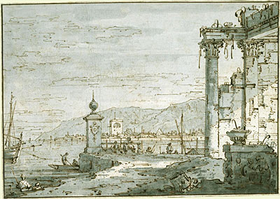 Ein Küsten-Capriccio, c.1740/45 von Canaletto | Gemälde-Reproduktion