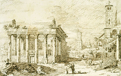 Rom: Der Tempel des Antoninus und der Faustina, c.1742 von Canaletto | Gemälde-Reproduktion