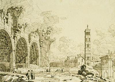 Rom: das Forum mit der Basilika von Konstantin ..., c.1742 von Canaletto | Gemälde-Reproduktion