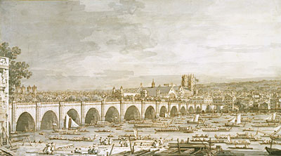 Westminster Bridge, London, with a Procession of Civic Barges, c.1747 | Canaletto | Gemälde Reproduktion