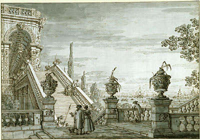 Ein Capriccio mit einer monumentalen Treppe, c.1755/60 von Canaletto | Gemälde-Reproduktion