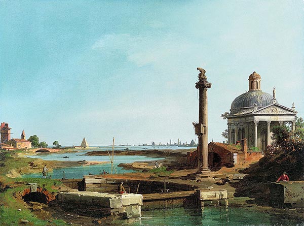 A Lock, a Column, and a Church beside a Lagoon, c.1740/45 | Canaletto | Painting Reproduction
