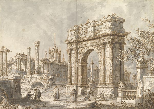 Capriccio with a Roman Triumphal Arch, c.1720/30 | Canaletto | Painting Reproduction
