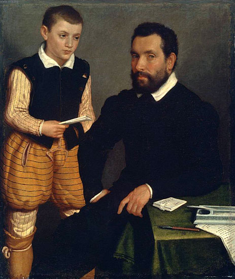 Porträt eines Mannes und eines Jungen (Graf Alborghetti & Sohn), c.1545/50 | Giovanni Battista Moroni | Gemälde Reproduktion