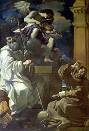 St. Francis in Ecstasy and St Benedict with an Angel Musician, 1620 by Guercino | Painting Reproduction