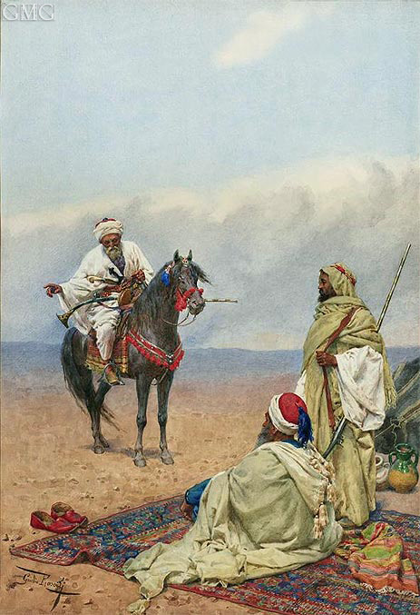 A Horseman Stopping at a Bedouin Camp, n.d. by Giulio Rosati | Painting Reproduction