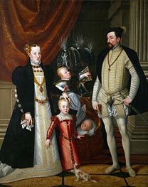 Emperor Maximilian II, His Wife Maria of Spain and His Children Anna, Rudolf and Ernst, 1553 by Arcimboldo | Painting Reproduction
