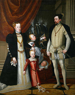 Emperor Maximilian II, His Wife Maria of Spain and His Children Anna, Rudolf and Ernst, 1553 | Arcimboldo | Gemälde Reproduktion