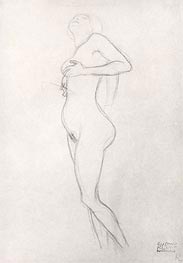 Standing Nude Girl Looking Up, Undated von Klimt | Gemälde-Reproduktion