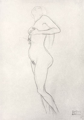 Standing Nude Girl Looking Up, Undated | Klimt | Gemälde Reproduktion