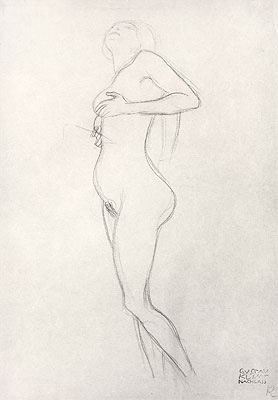Stehendes nacktes Mädchen, das nach oben schaut, n.d. | Klimt