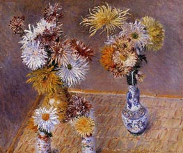 Four Vases of Chrysanthemums, 1893 by Caillebotte | Painting Reproduction