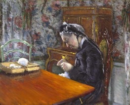Mademoiselle Boissière beim Stricken | Caillebotte | Gemälde Reproduktion