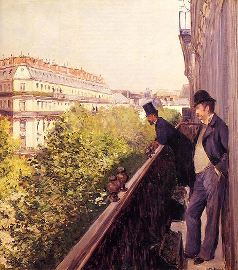 Balkon, Boulevard Haussmann, 1880 von Caillebotte | Leinwand-Kunstdruck