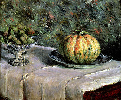 Melone und Obstschale mit Feigen, c.1880/82 von Caillebotte | Leinwand-Kunstdruck