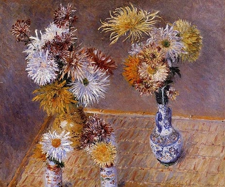 Vier Vasen mit Chrysanthemen | Caillebotte | Gemälde Reproduktion