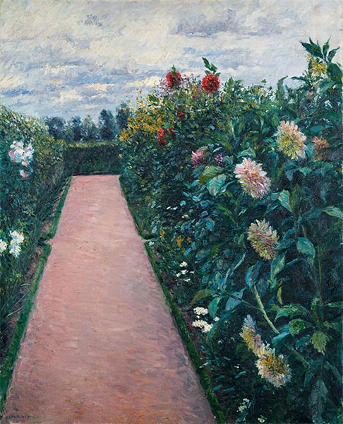 Gartenweg mit Dahlien in Petit Gennevilliers, c.1890/91 | Caillebotte | Gemälde Reproduktion