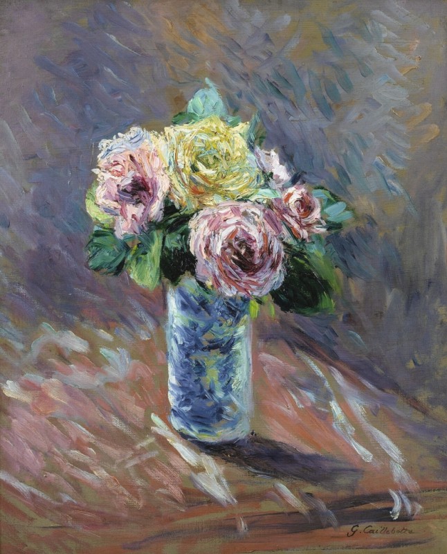 Yellow and Red Roses in a Crystal Vase, 1887 | Caillebotte