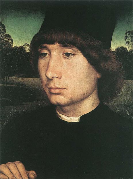 Portrait of a Young Man before a Landscape, c.1480 | Hans Memling | Gemälde Reproduktion
