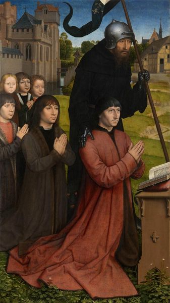 Willem Moreel with his Sons and Patron Saint, 1484 by Hans Memling | Painting Reproduction