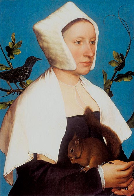 Portrait of a Lady with a Squirrel and a Starling, c.1527/28 | Hans Holbein | Painting Reproduction