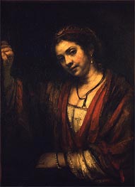 Junge Frau an geöffneter Obertür, c.1656 von Rembrandt | Gemälde-Reproduktion