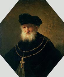 Head of an Old Man wearing a Cross, 1630 by Rembrandt | Painting Reproduction